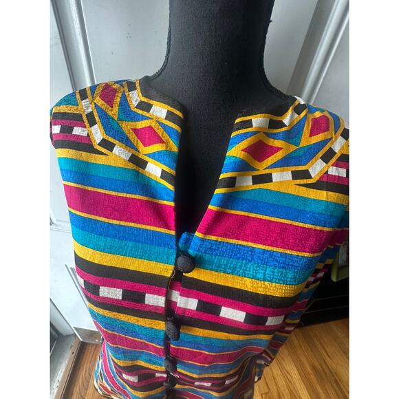 Adrianna Papell 100% Silk Colorful Striped Blazer – Button Down, Shoulder Pads - Picture 2 of 7
